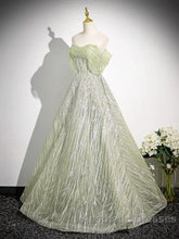 Sage A-Line Off The Shoulder Glittering Tulle Sequins Long Evening Prom Dresses Sweet 16 Dresses